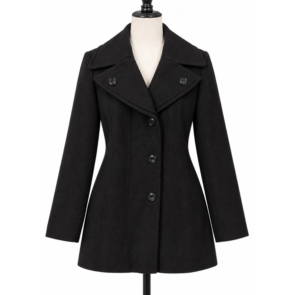 London Fog Womens Black Wool Blend Pea Coat Jacket XL Single Breasted Tailored